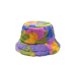 Striped Faux Fur Bucket Hat Warm Polyester 56-58