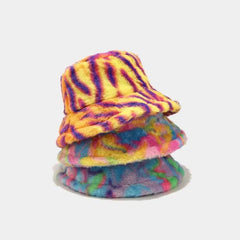 Striped Faux Fur Bucket Hat Warm Polyester 56-58