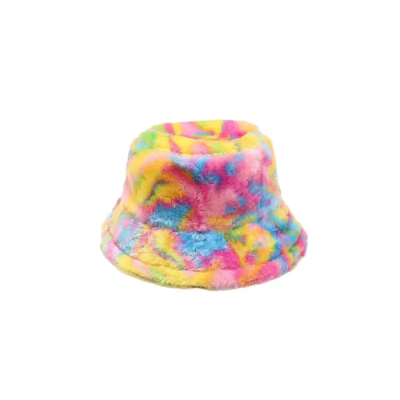 Striped Faux Fur Bucket Hat Warm Polyester 56-58