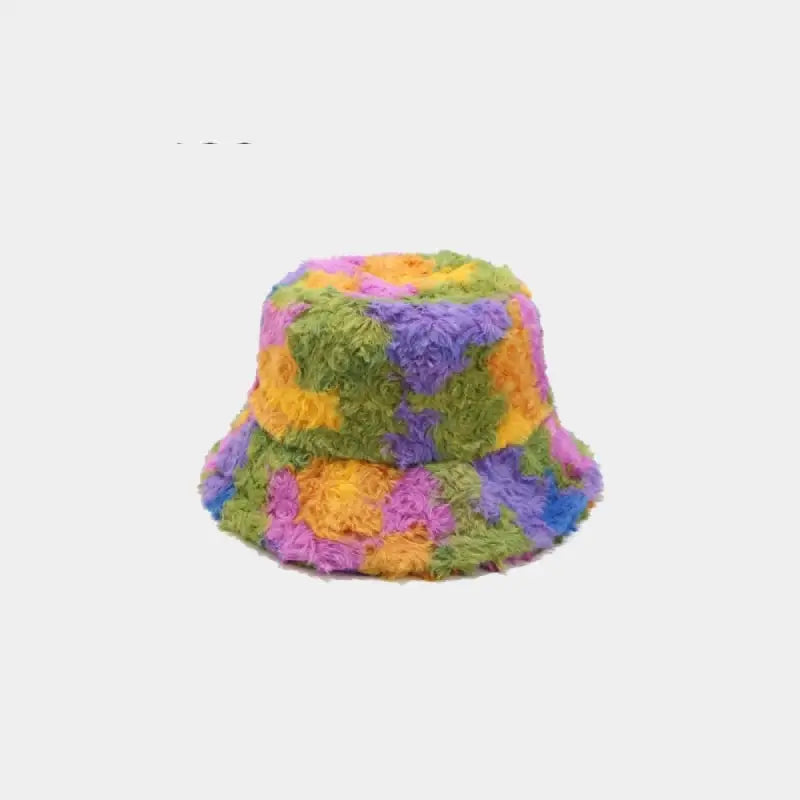 Striped Faux Fur Bucket Hat Warm Polyester 56-58