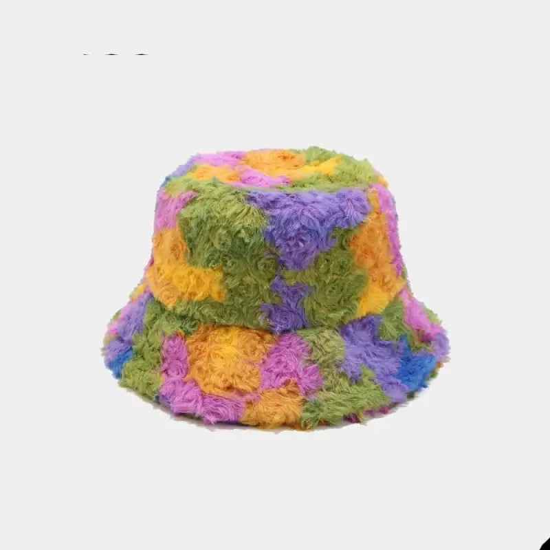 Striped Faux Fur Bucket Hat Warm Polyester 56-58