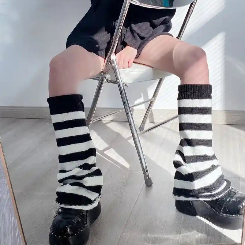 Striped Flared Leg Warmers Stretch Knee High Boots