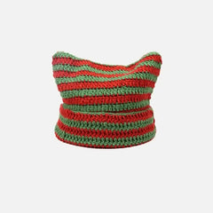 Striped Gothic Kitty Beanie - Green Red