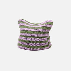 Striped Gothic Kitty Beanie - Purple Green