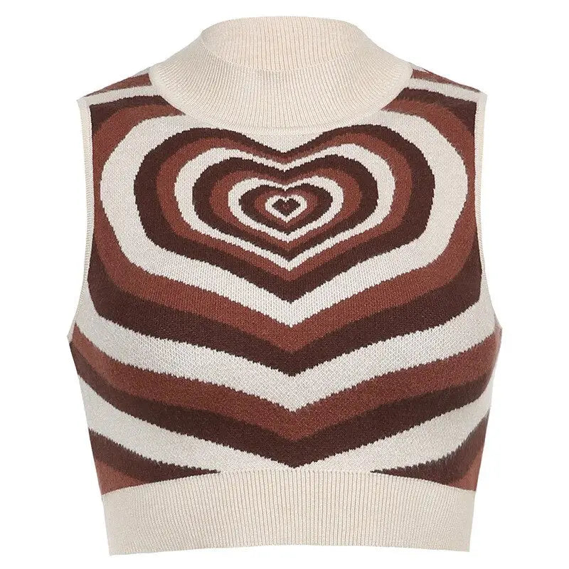 Striped Heart Knitted Vest - S / Brown - Sweater