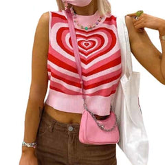 Striped Heart Knitted Vest - Sweater