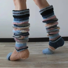 Striped Knitted Knee Leg Warmers Socks