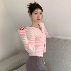 Striped Long Sleeve Hooded Knitted Sweater