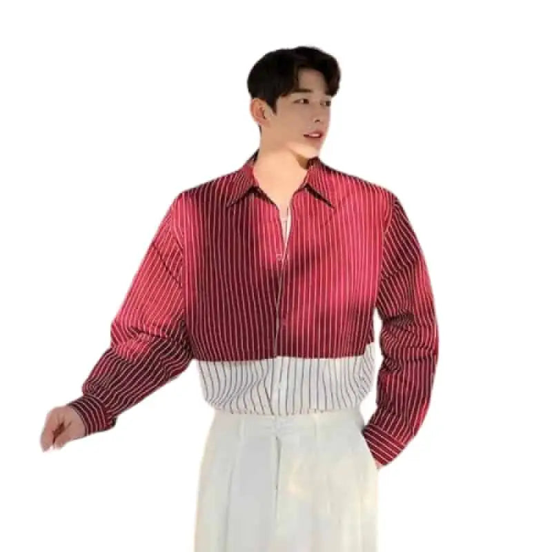 Striped Long Sleeve Loose Shirt - Red / M - Shirts