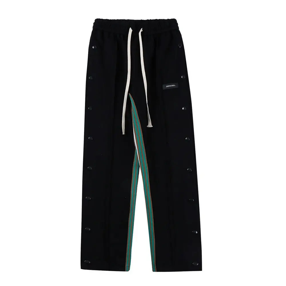 Striped Side Button Patchwork Sweat Pants