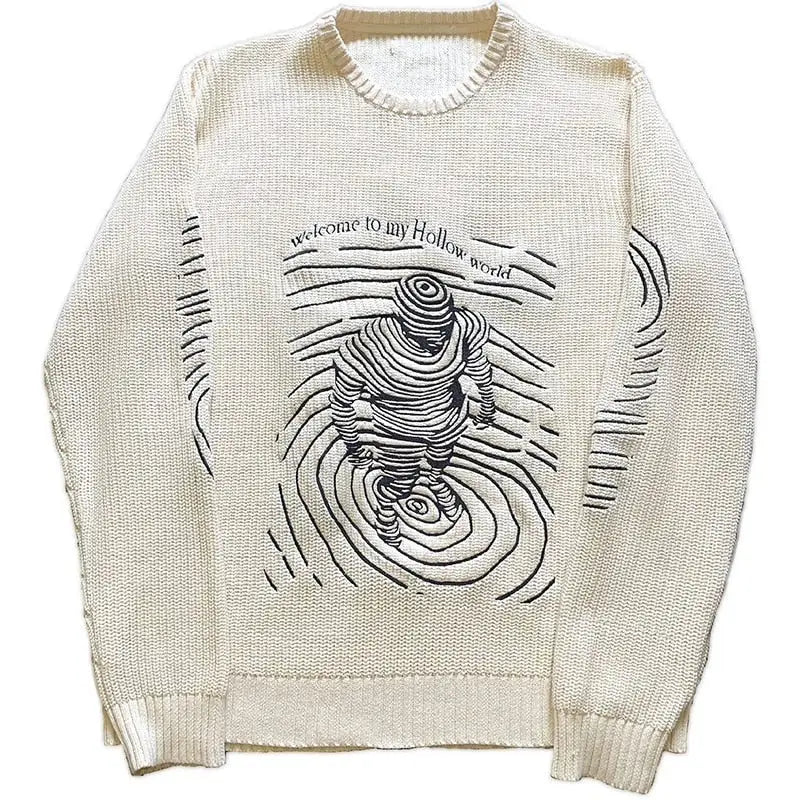 Striped Silhouette Knitted Sweater - White / M