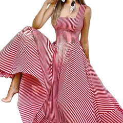 Striped Sleeveless Maxi Dresses - Red / S - Long Dress