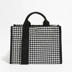 Striped Double Strap Square Satchel Handbag - Black