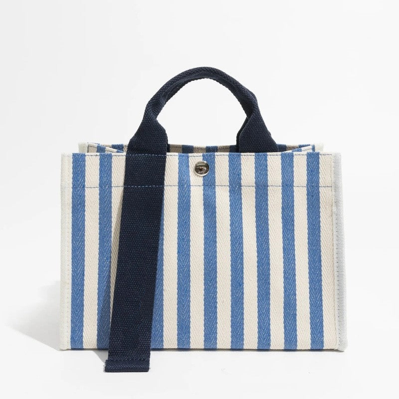 Striped Double Strap Square Satchel Handbag - Blue