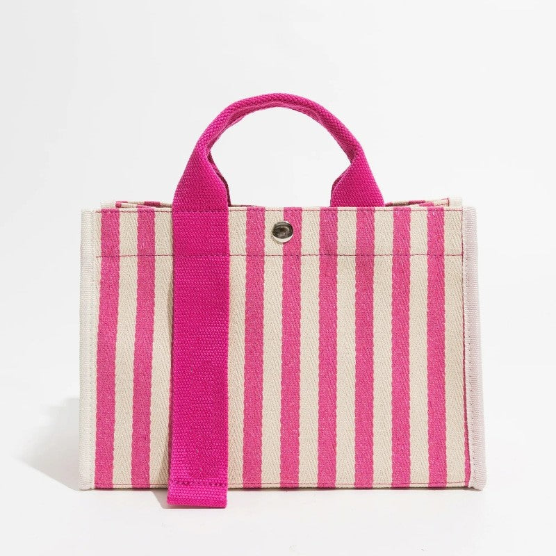 Striped Double Strap Square Satchel Handbag - Pink