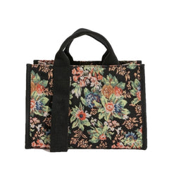 Striped Double Strap Square Satchel Handbag - Black Floral