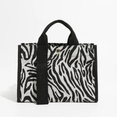 Striped Double Strap Square Satchel Handbag - White Black