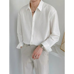 Striped Texture Loose Long Sleeve Shirt - White / M