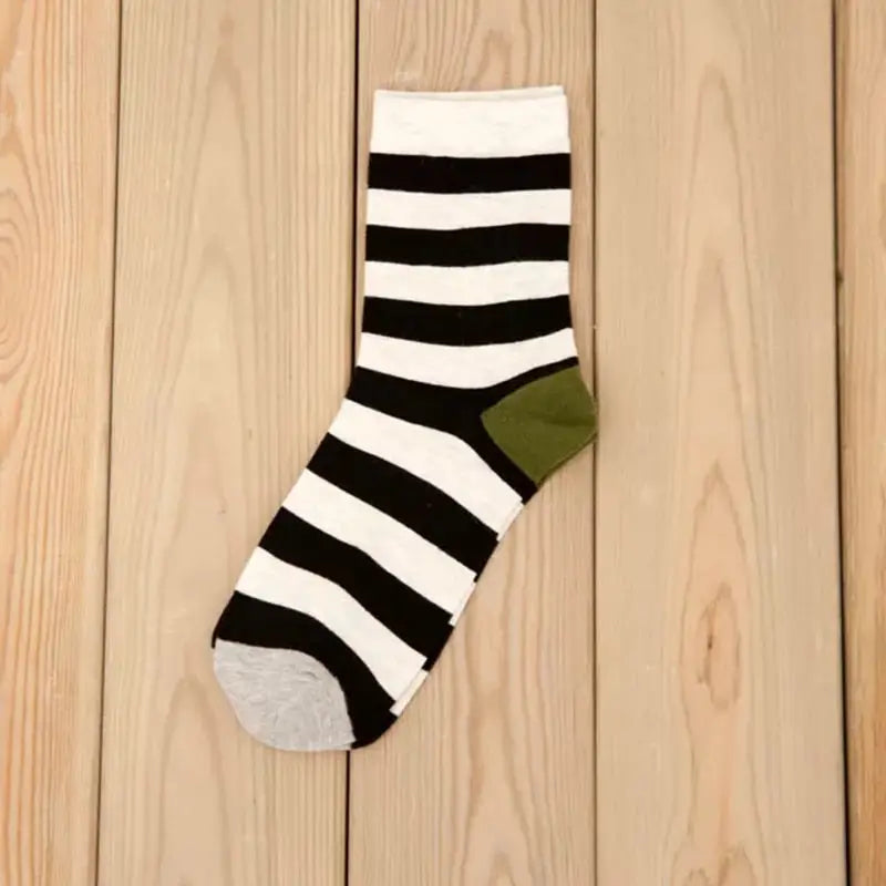 Striped Thigh high long Sock - Black / One Size - Socks
