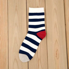 Striped Thigh high long Sock - Dark blue / One Size - Socks