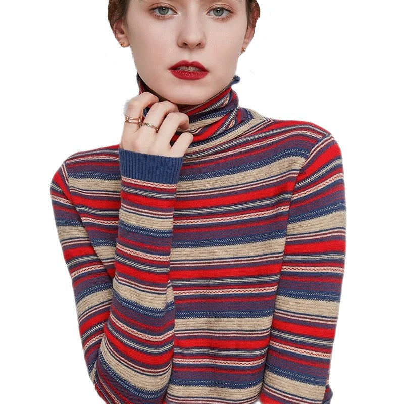 Striped Turtleneck Long Sleeve Sweatshirt - Sweatshirts