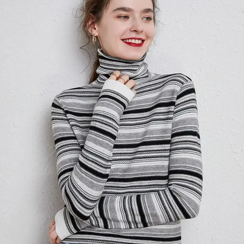 Striped Turtleneck Long Sleeve Sweatshirt