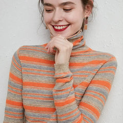 Striped Turtleneck Long Sleeve Sweatshirt