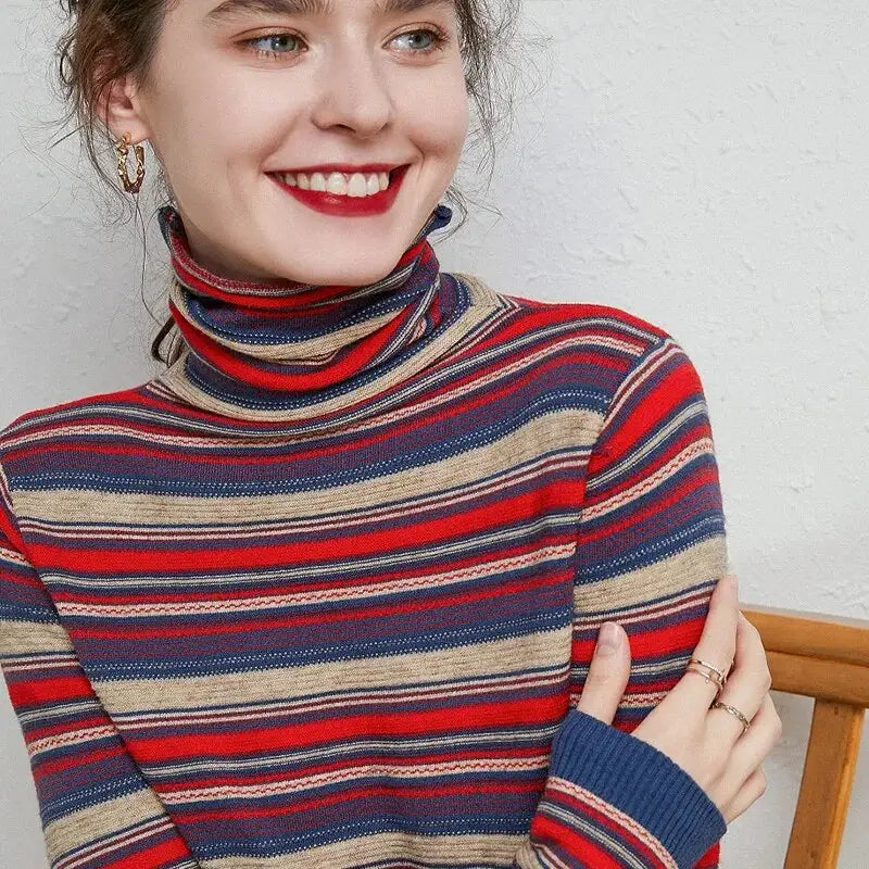 Striped Turtleneck Long Sleeve Sweatshirt