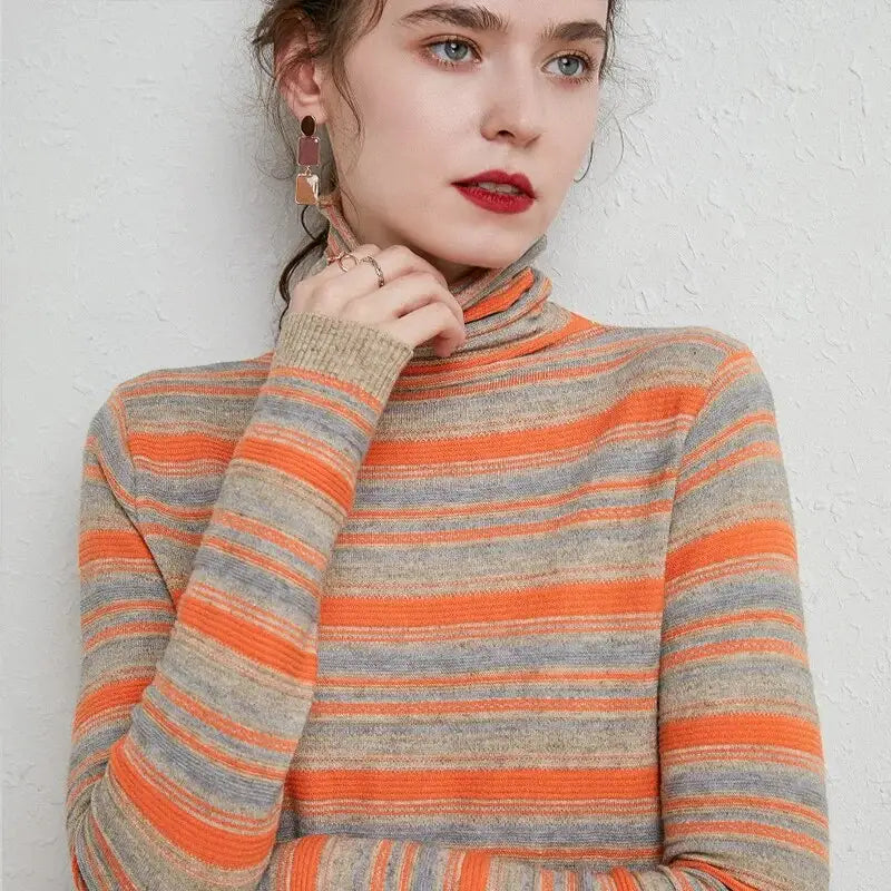 Striped Turtleneck Long Sleeve Sweatshirt