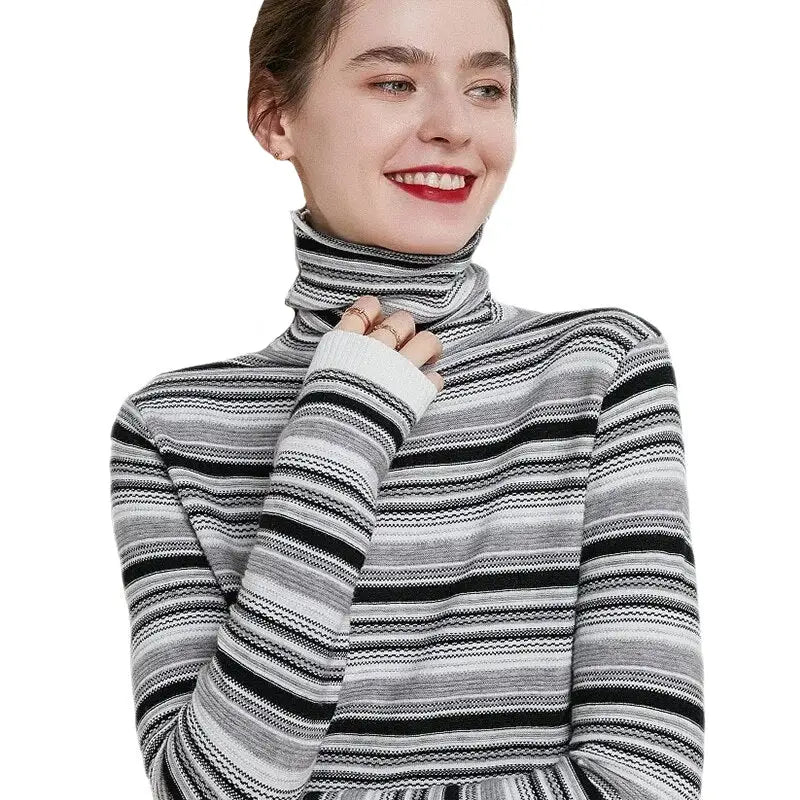 Striped Turtleneck Long Sleeve Sweatshirt