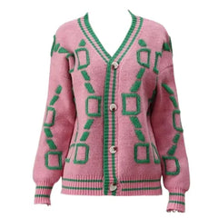 Striped V Neck Knitted Cardigan with Full Sleeves