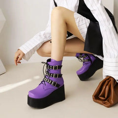 Studded Buckle Strap Boots Punk Rock Style Euro Size