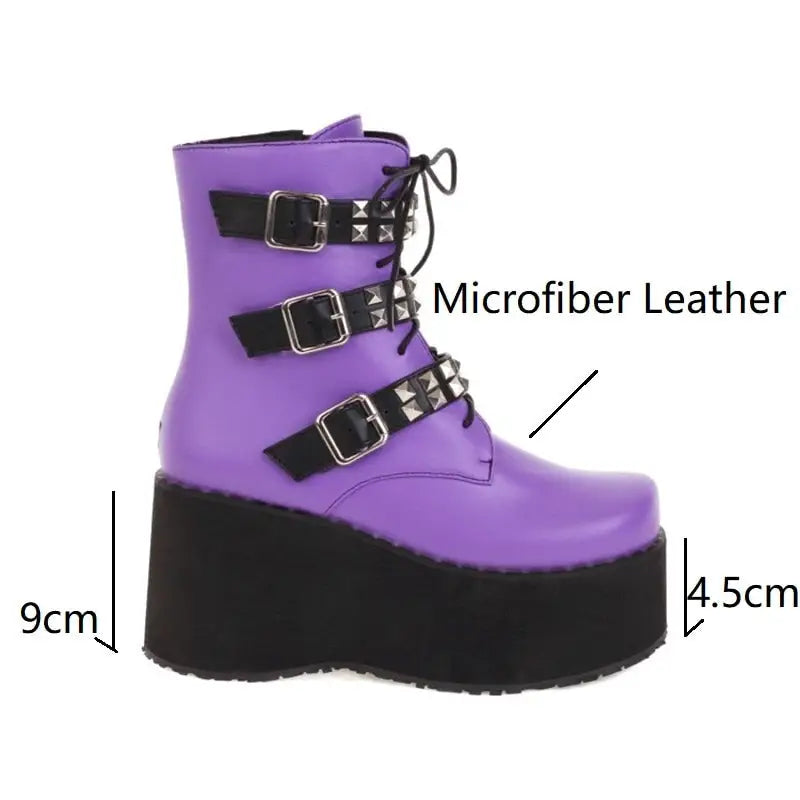 Studded Buckle Strap Boots Punk Rock Style Euro Size