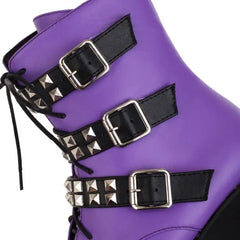 Studded Buckle Strap Boots Punk Rock Style Euro Size
