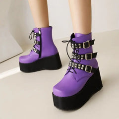 Studded Buckle Strap Boots Punk Rock Style Euro Size