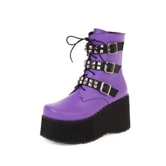 Studded Buckle Strap Boots Punk Rock Style Euro Size