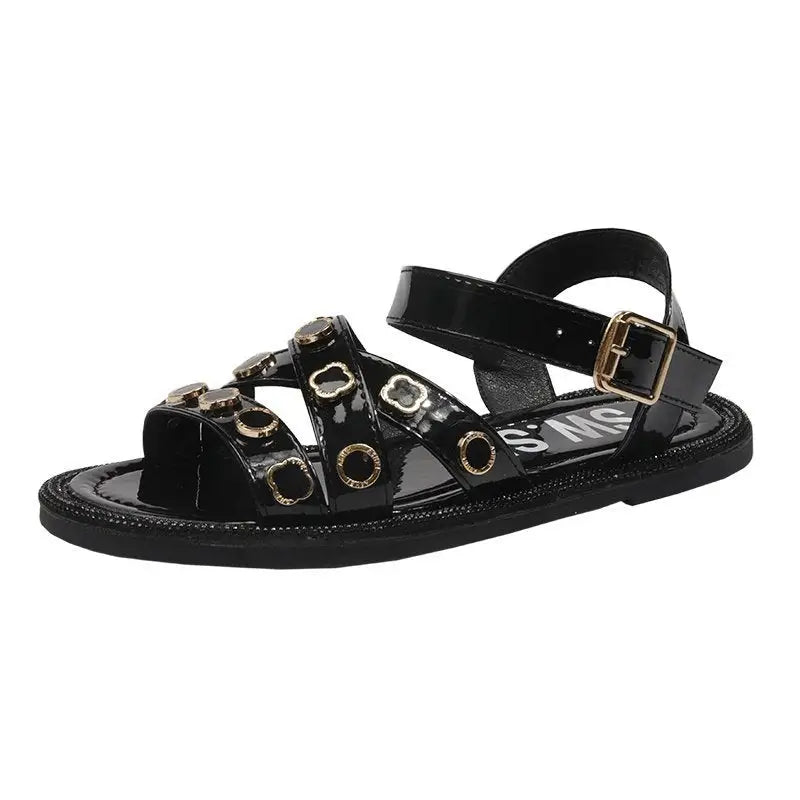 Style Casual Flat Roman Sandals - Black / 36 - Shoes