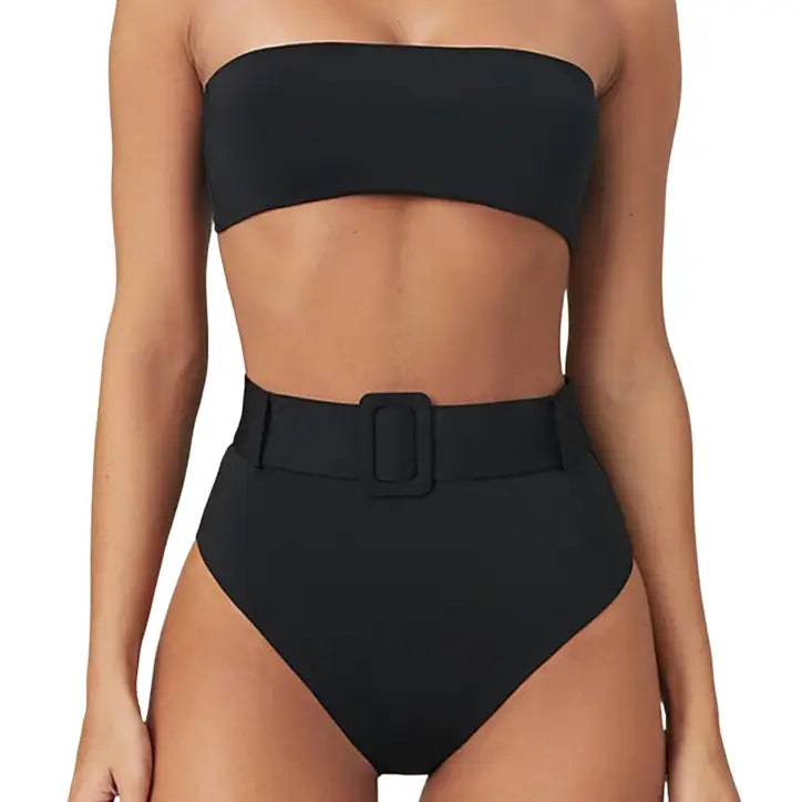 Stylish High Waist Bikini Set - Black / S - Swimwear
