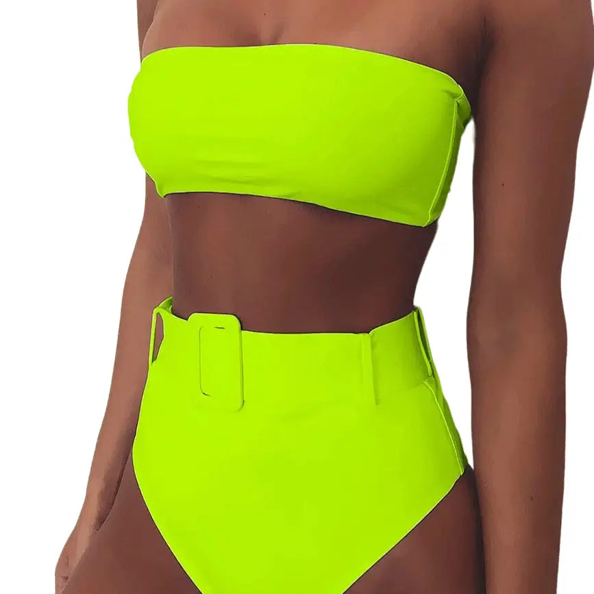 Stylish High Waist Bikini Set - Green / S - Swimwear