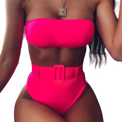 Stylish High Waist Bikini Set - Pink / S - Swimwear