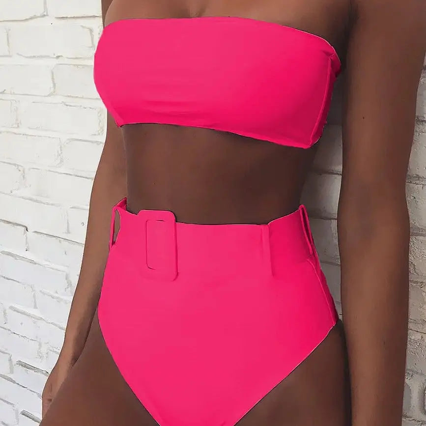 Stylish High Waist Bikini Set - Swimwear