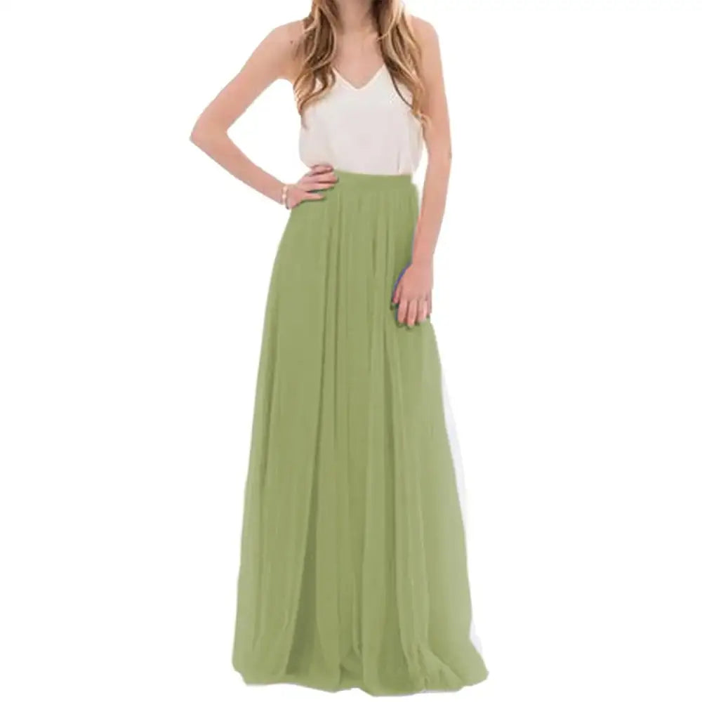 Stylish Long Flared Tulle Skirts - Army Green / S - skirts
