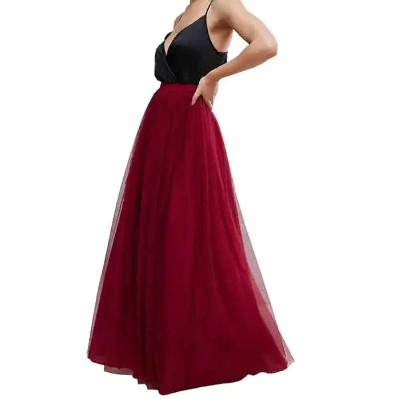 Stylish Long Flared Tulle Skirts - Burgundy / S - skirts