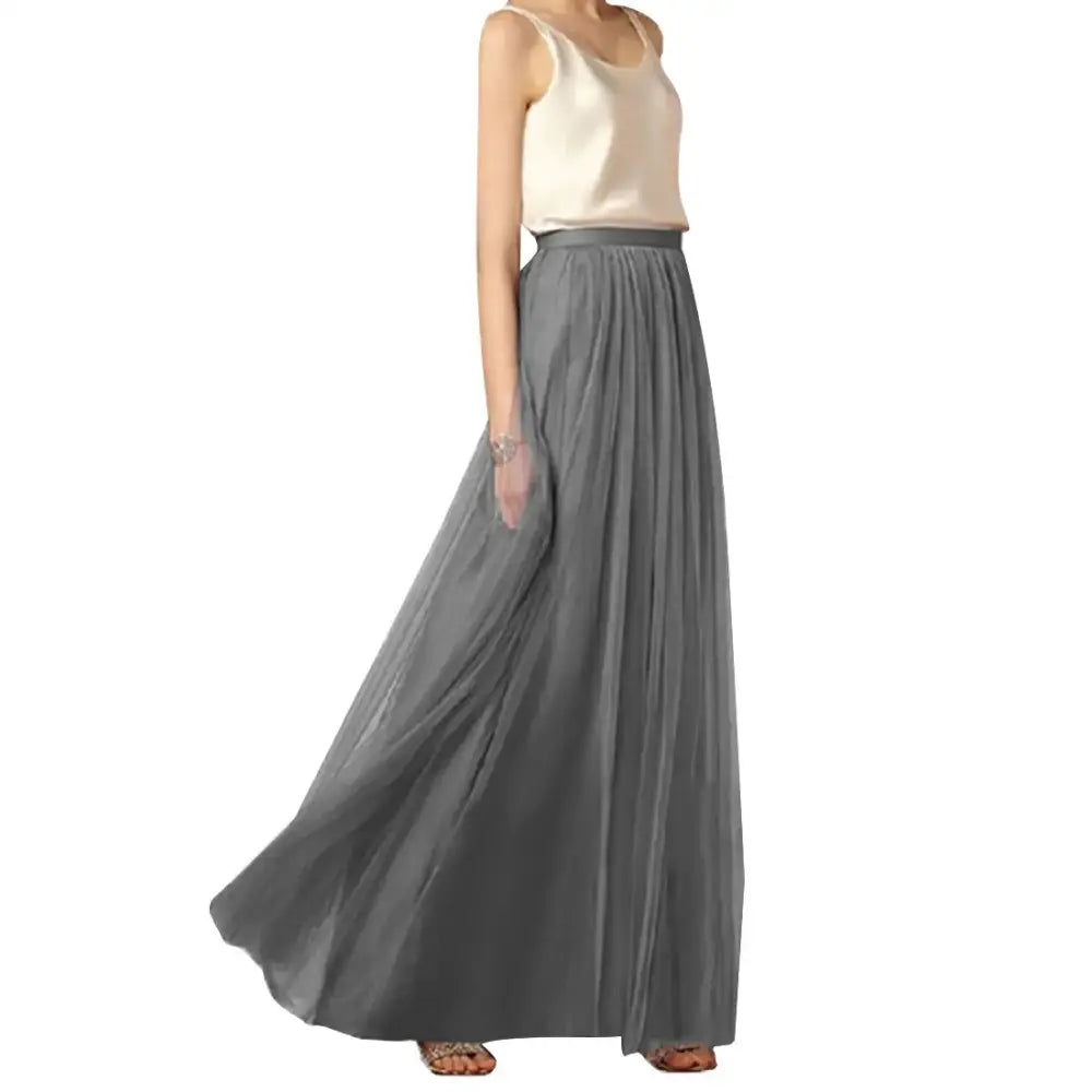 Stylish Long Flared Tulle Skirts - Dark Grey / S - skirts