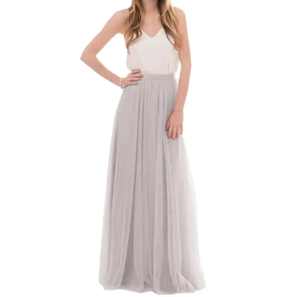 Stylish Long Flared Tulle Skirts - Gray / S - skirts