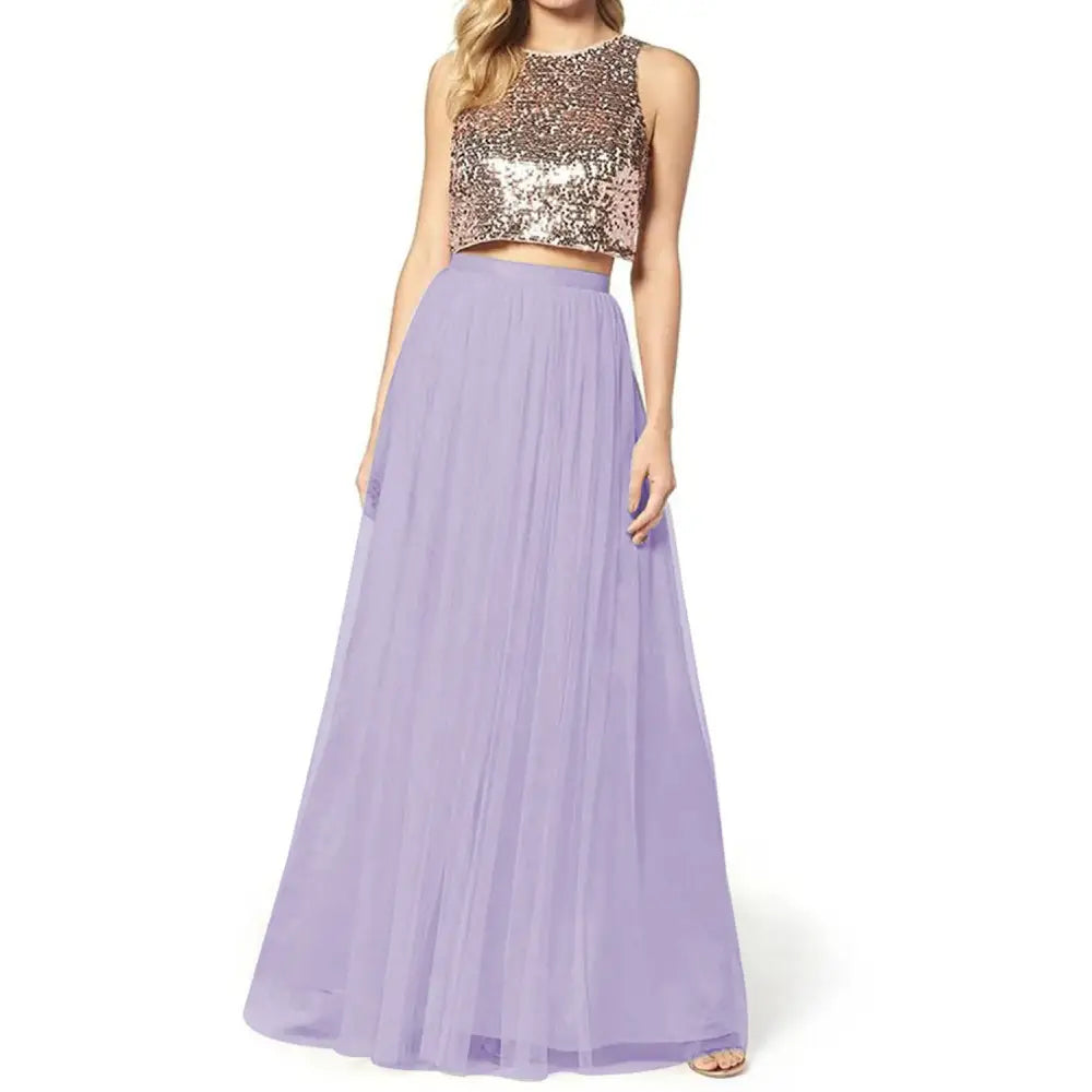 Stylish Long Flared Tulle Skirts - Lavender / S - skirts