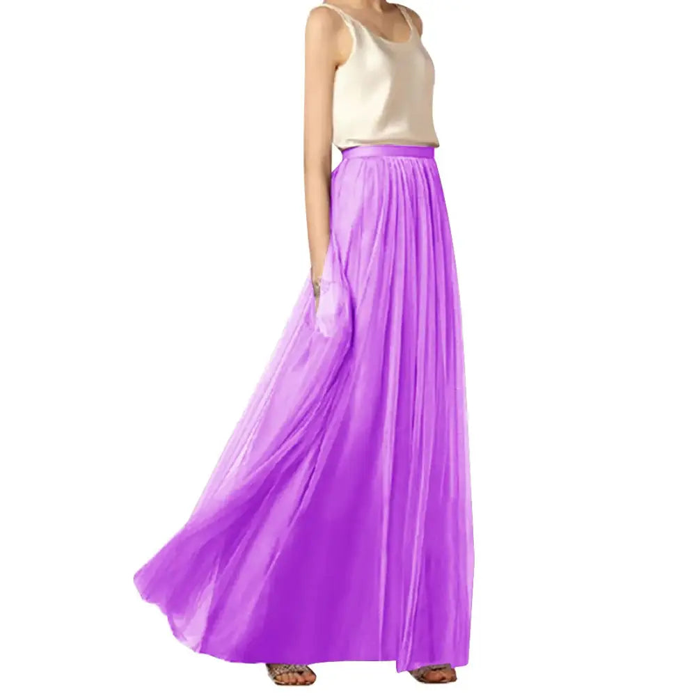 Stylish Long Flared Tulle Skirts - Purple / S - skirts