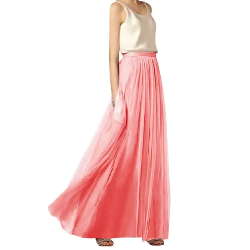 Stylish Long Flared Tulle Skirts - Rose Red / S - skirts