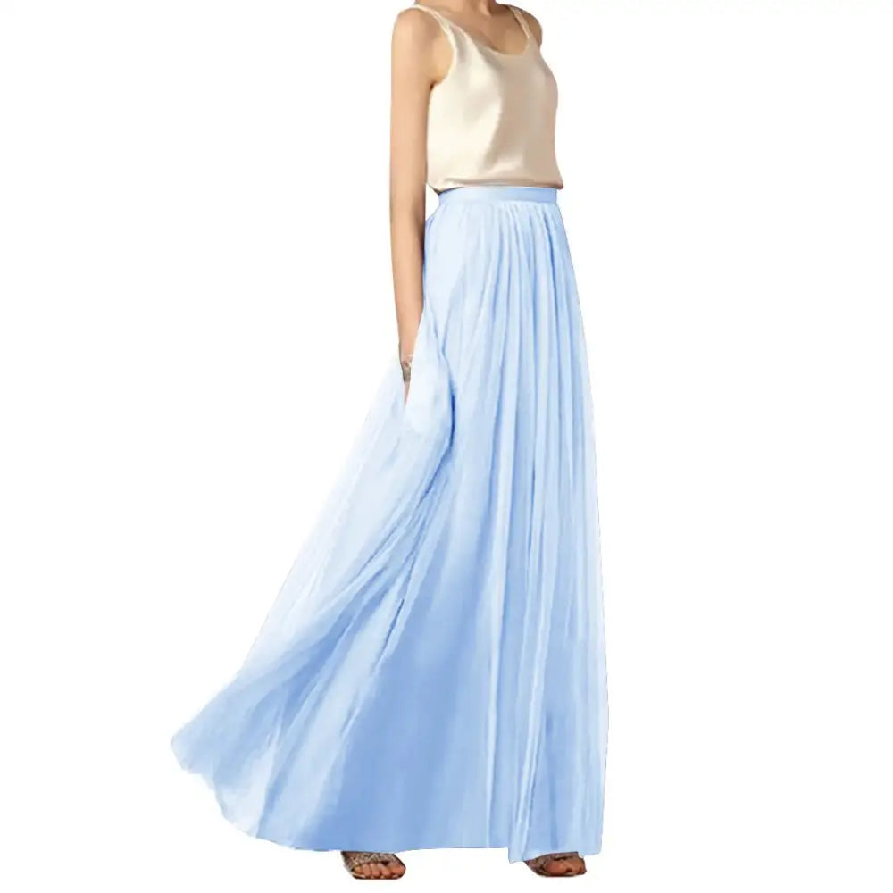 Stylish Long Flared Tulle Skirts - Sky Blue / S - skirts