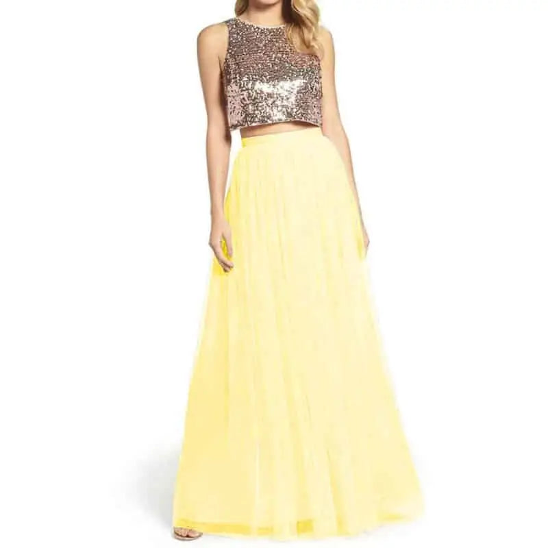 Stylish Long Flared Tulle Skirts - Yellow / S - skirts